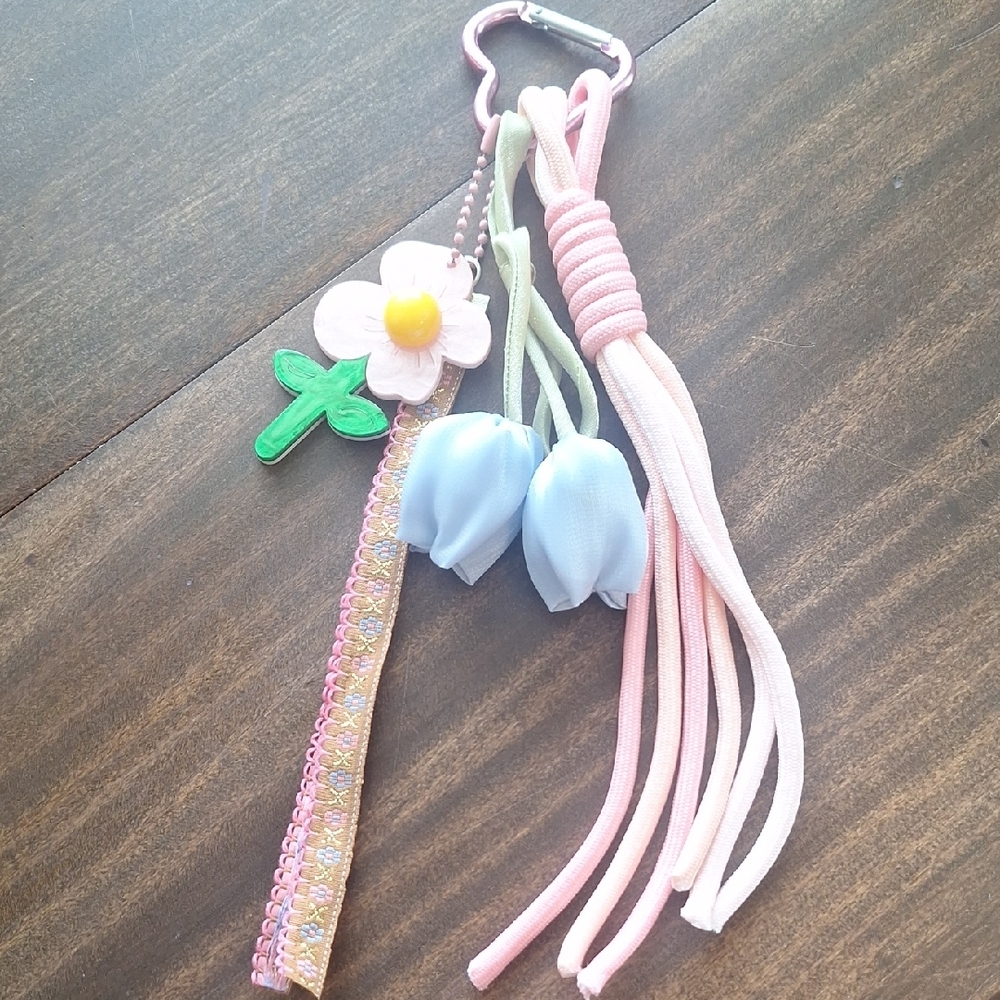 Floral Bag Charm Pink and Green Floral Themed